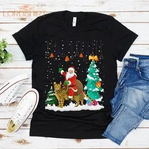 Ugly Santa Riding Bengal Cat Christmas T-shirt For Men Women