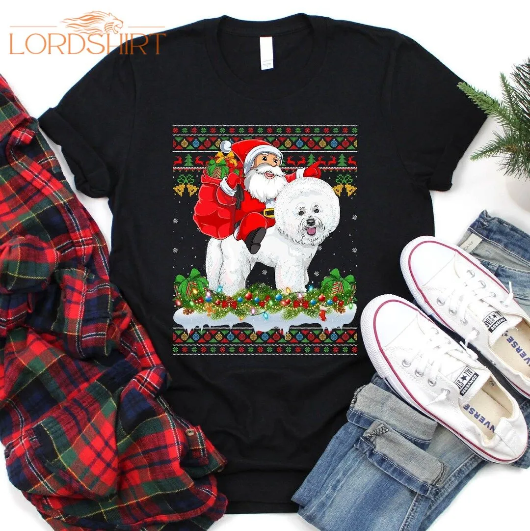 Ugly Santa Riding Bichon Frise Christmas T-shirt Bichon