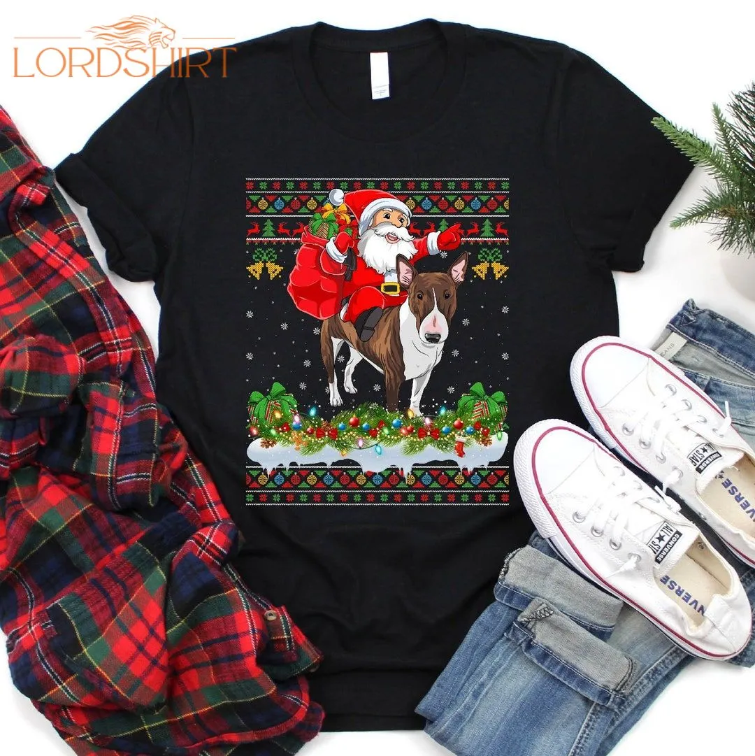 Ugly Santa Riding Bull Terrier Christmas T-shirt Bull