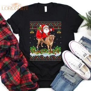 Ugly Santa Riding English Mastiff Christmas T-shirt English