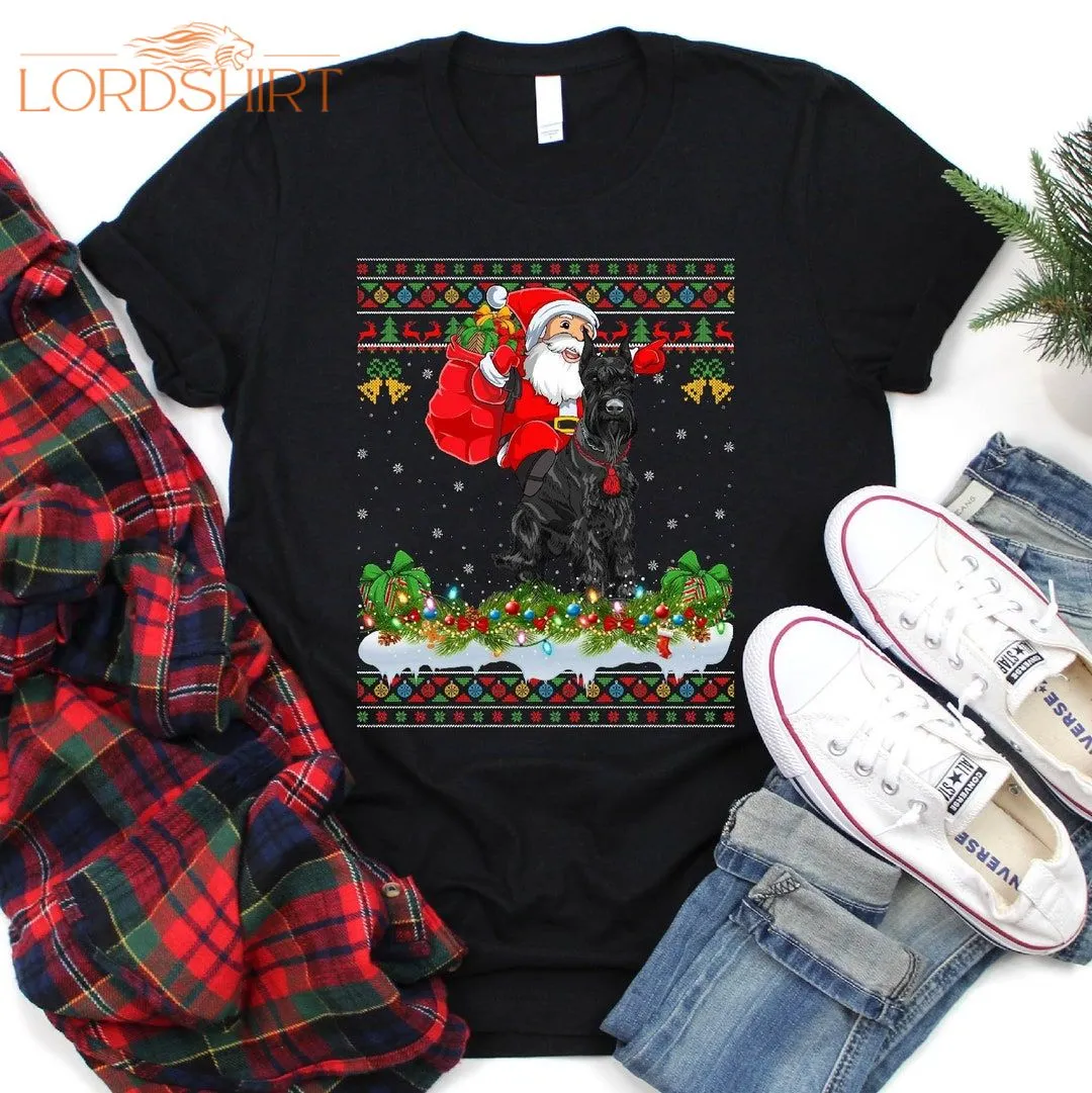 Ugly Santa Riding Giant Schnauzer Christmas T-shirt Giant