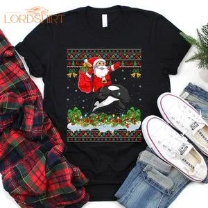 Ugly Santa Riding Killer Whale Christmas T-shirt Killer