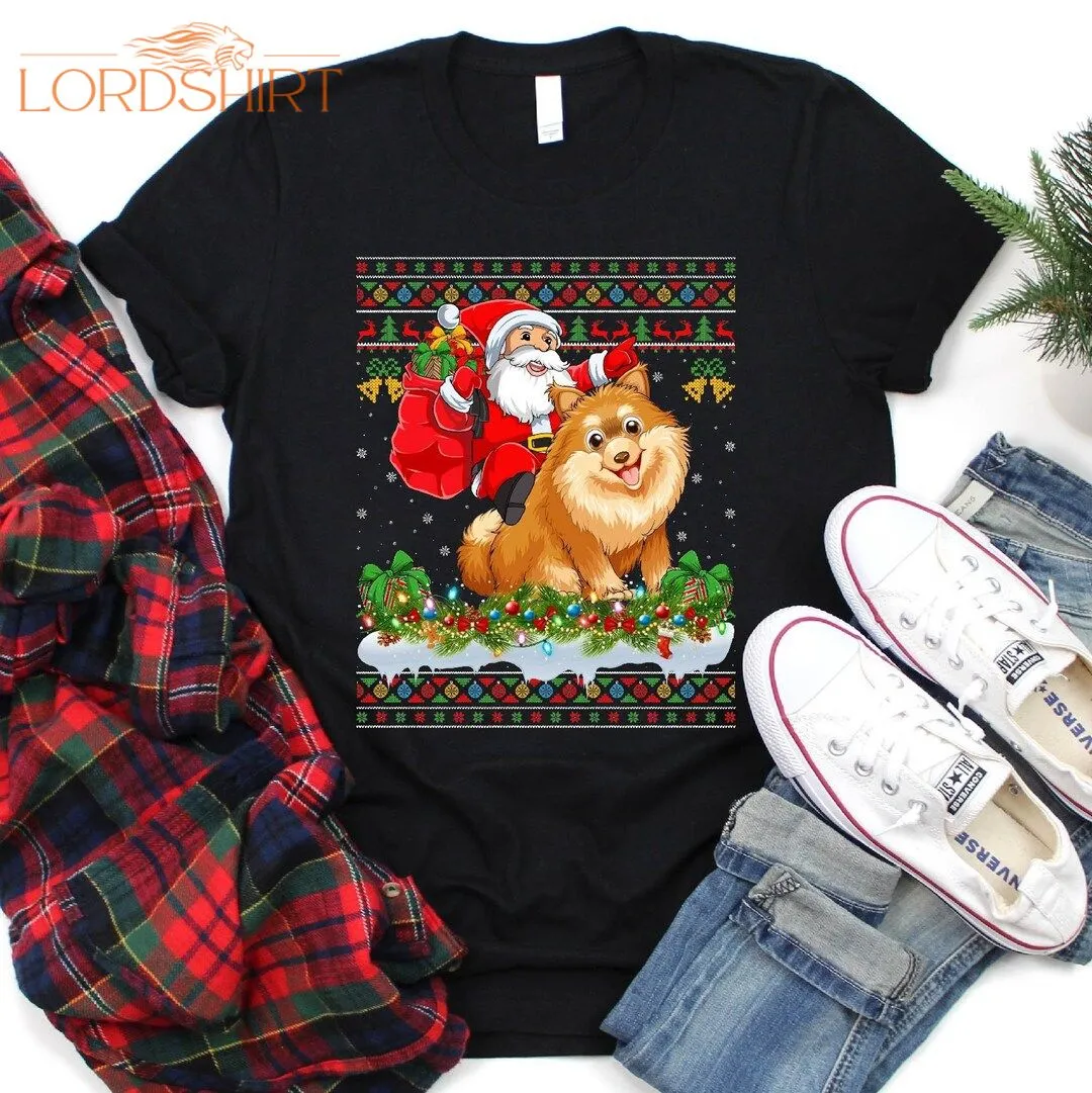 Ugly Santa Riding Pomeranian Christmas T-shirt Pomeranian