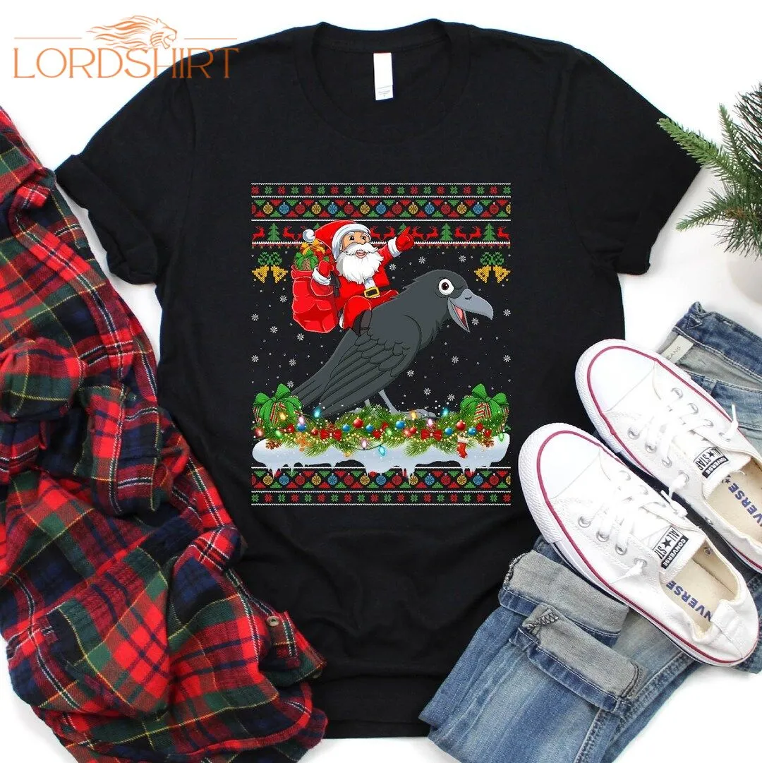 Ugly Santa Riding Raven Christmas T-shirt Raven Christmas