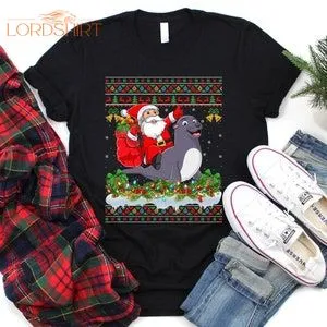 Ugly Santa Riding Seal Christmas T-shirt Seal Christmas