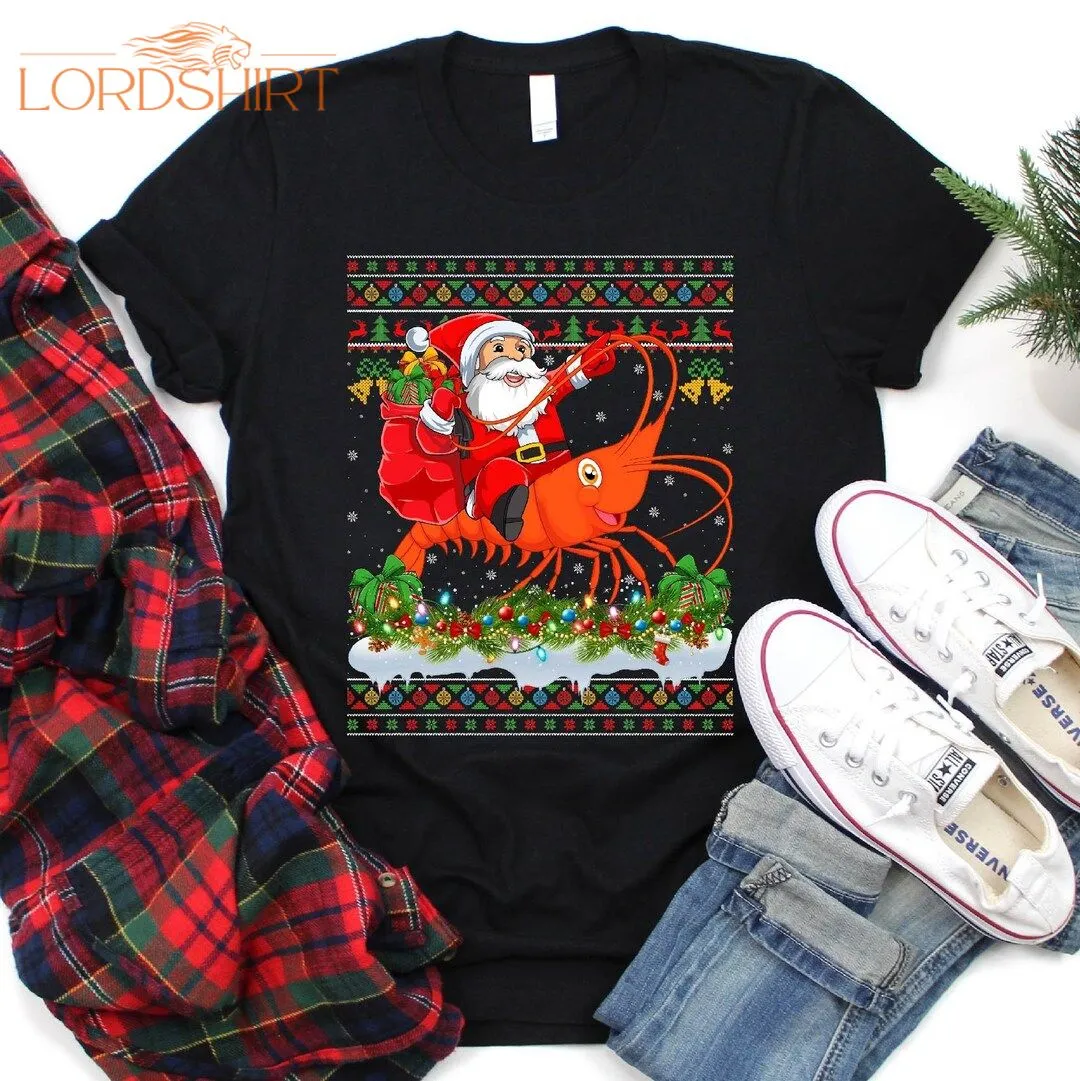 Ugly Santa Riding Shrimp Christmas T-shirt Shrimp Christmas