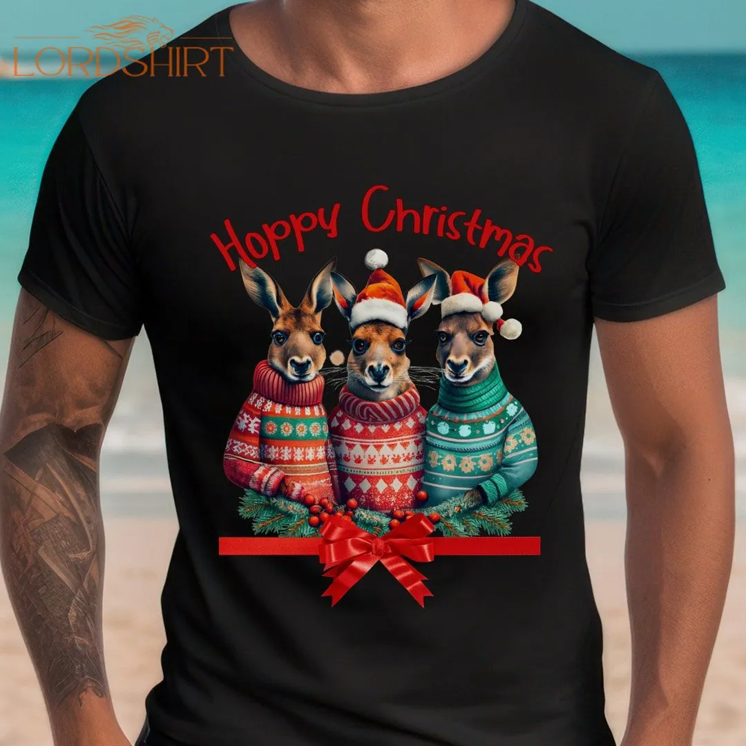 Unisex Hoppy Christmas Funny Aussie Kangaroo Shirt. Celebrate