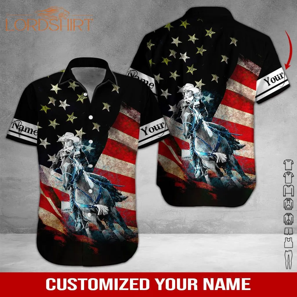 United States Flag Barrel Racing Custom Name Hawaiian Shirt