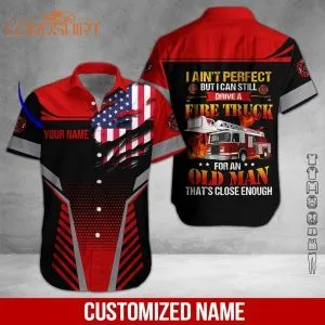 United States Flag Firefighter Custom Name Hawaiian Shirt