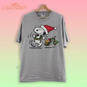 Vintage 90s Snoopy  Woodstock T-shirt Retro 1990s Christmas