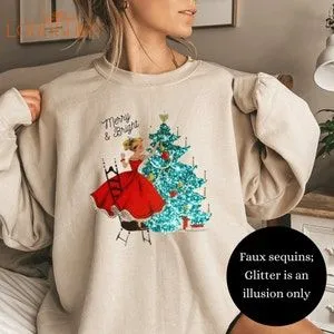 Vintage Christmas Girl Sweatshirt Girl Decorating Tree