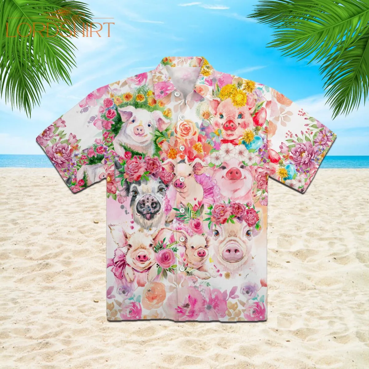 Watercolor Pig Flower Tropical Hawaiian Shirt