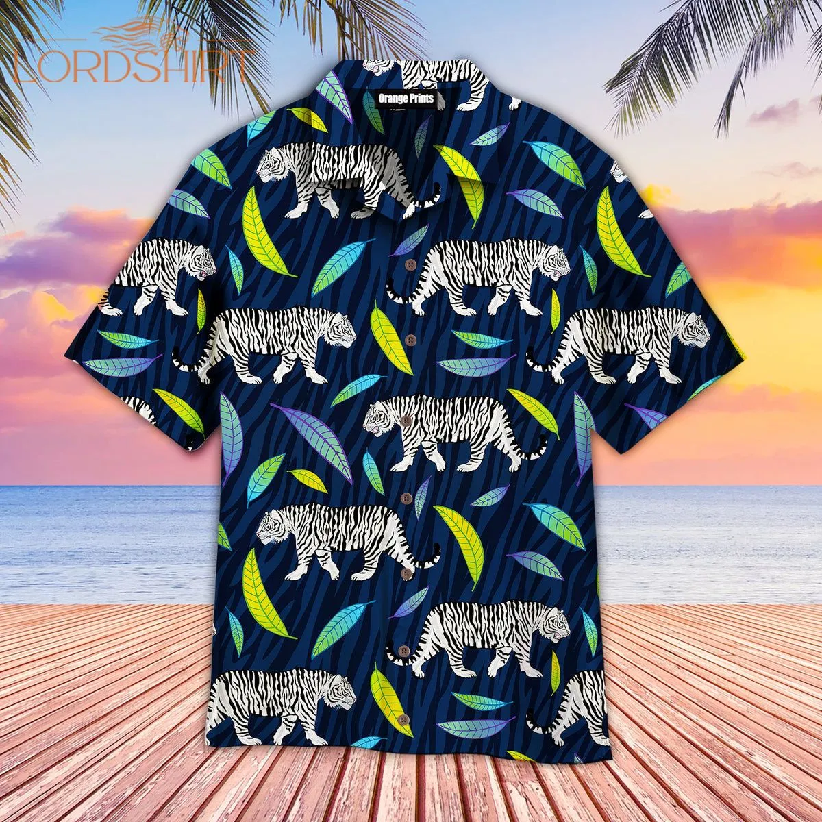 White Tiger Walking Roar Wild Leaves Aloha Hawaiian Shirt