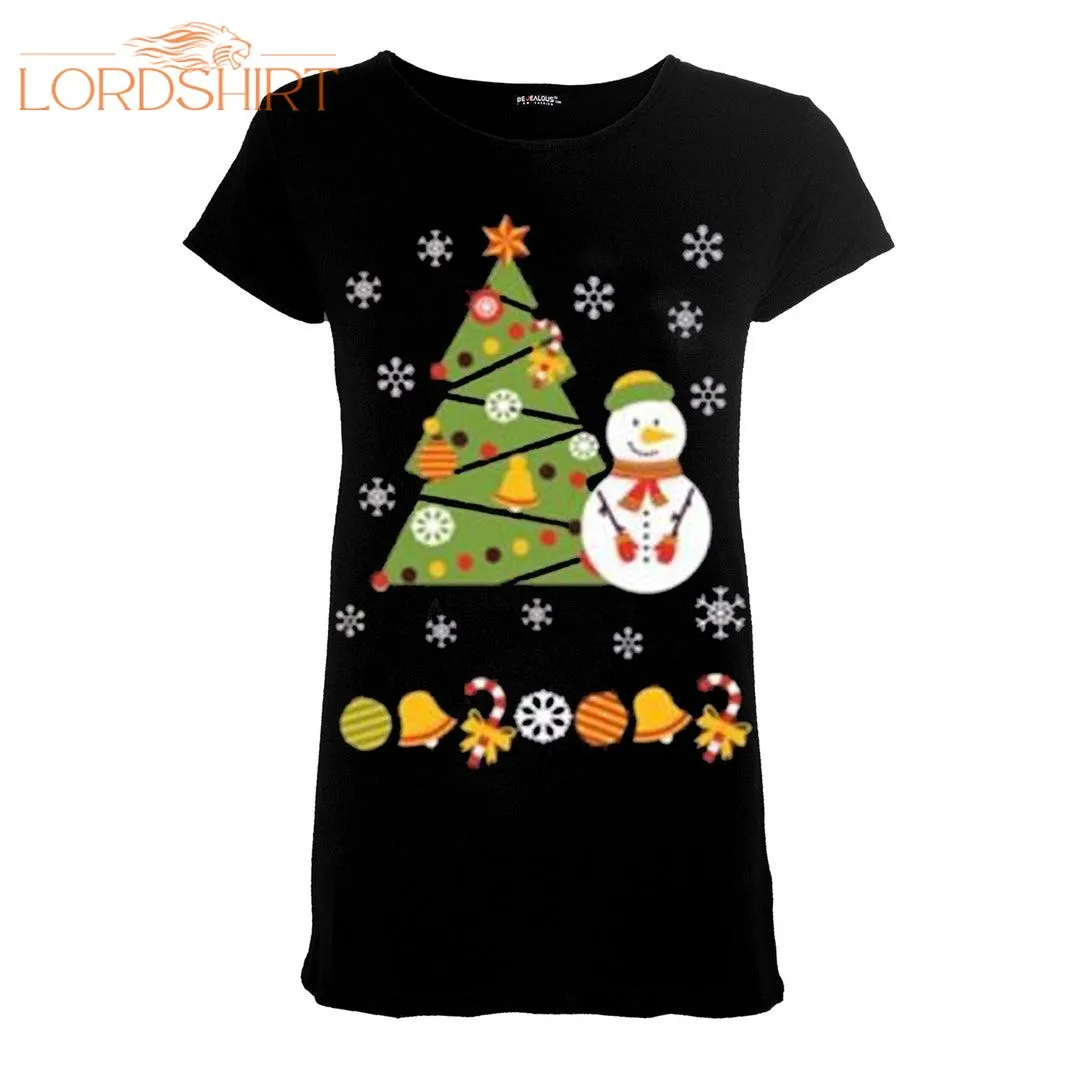 Womens Christmas Cap Sleeve Snowman Tree Ribbon Ladies