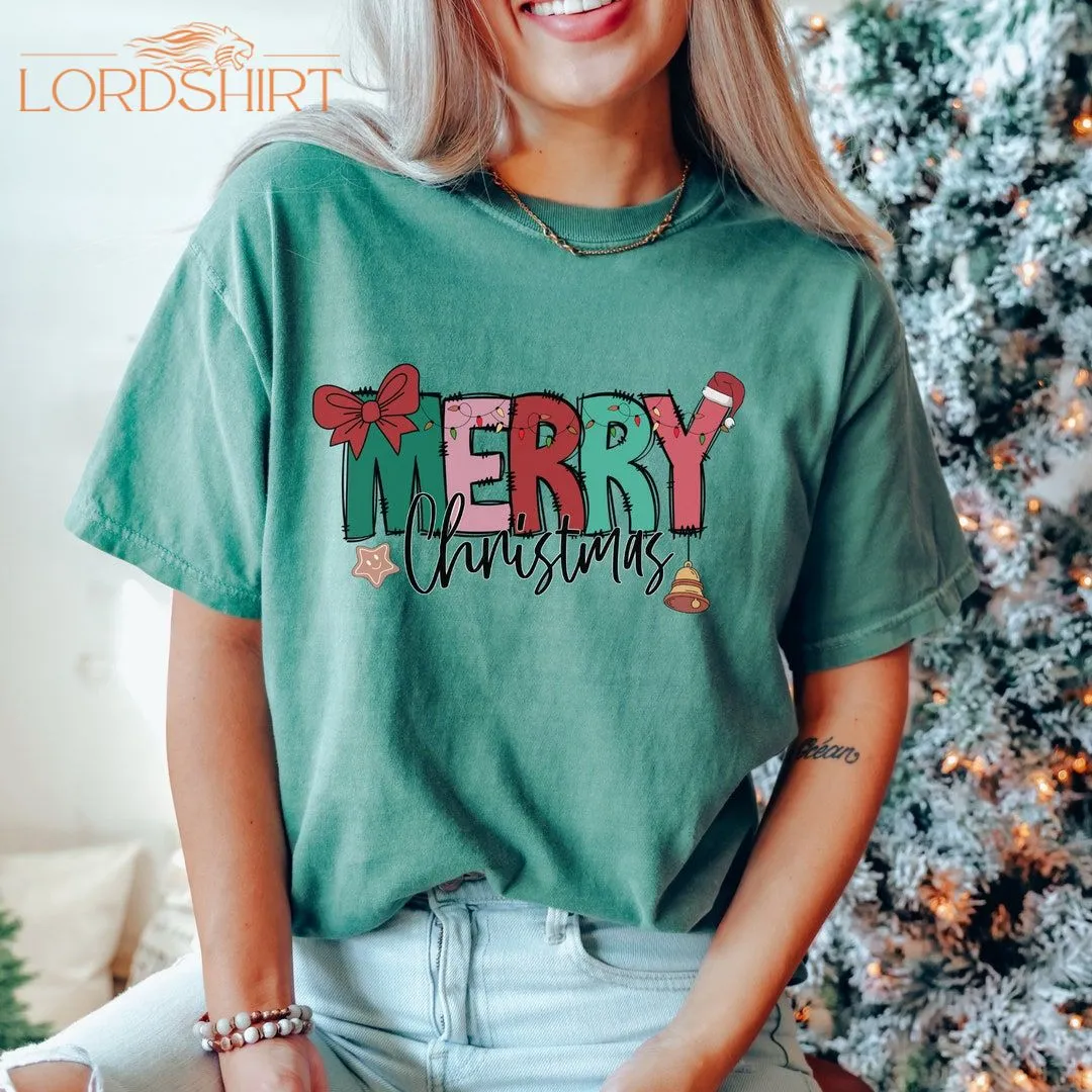 Womens Christmas T-shirt Merry Christmas Comfort Colors