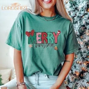 Womens Christmas T-shirt Merry Christmas Comfort Colors