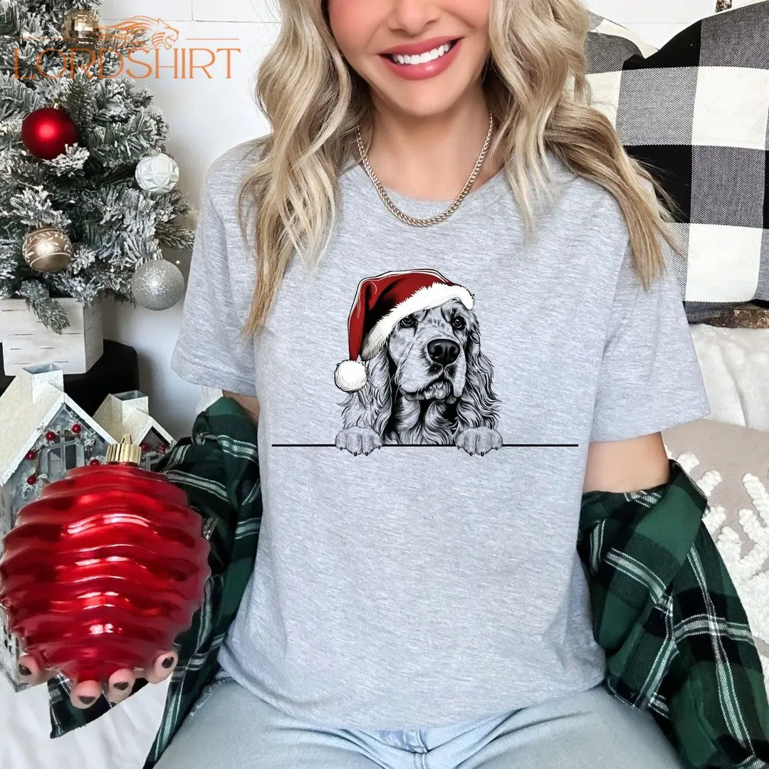 Xmas Tshirt Cocker Spaniel Dog Christmas T Shirt Santa Hat