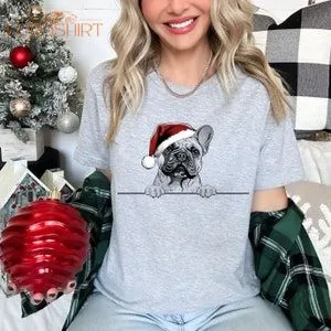 Xmas Tshirt French Bulldog Dog Christmas T Shirt Santa Hat