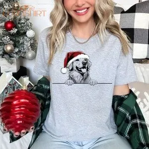 Xmas Tshirt Golden Retriever Dog Christmas T Shirt Santa Hat