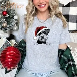 Xmas Tshirt Schnauzer Dog Christmas T Shirt Santa Hat Design