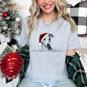 Xmas Tshirt Whippet Dog Christmas T Shirt Santa Hat Design