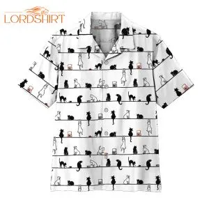 3d Cat Black & White Hawaiian Shirt