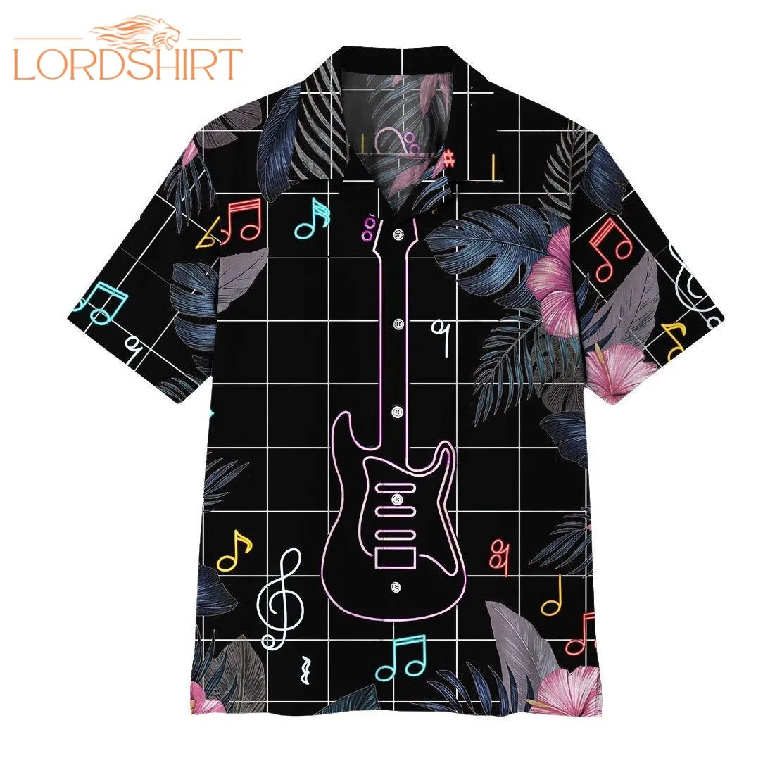 3d Neon Electric Guitar Hawaiian Shirt