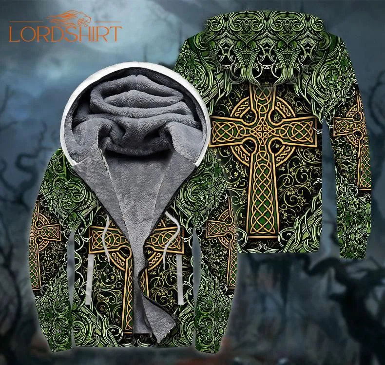 Amazing Celtic Cross St Patrick Green Fleece Zip Hoodie All Over Print