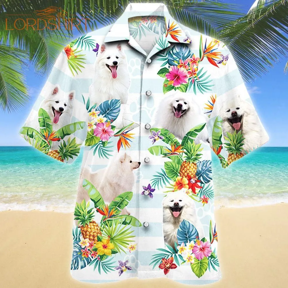 American Eskimo Dog Tropical Flower Aloha Hawaiian Shirt
