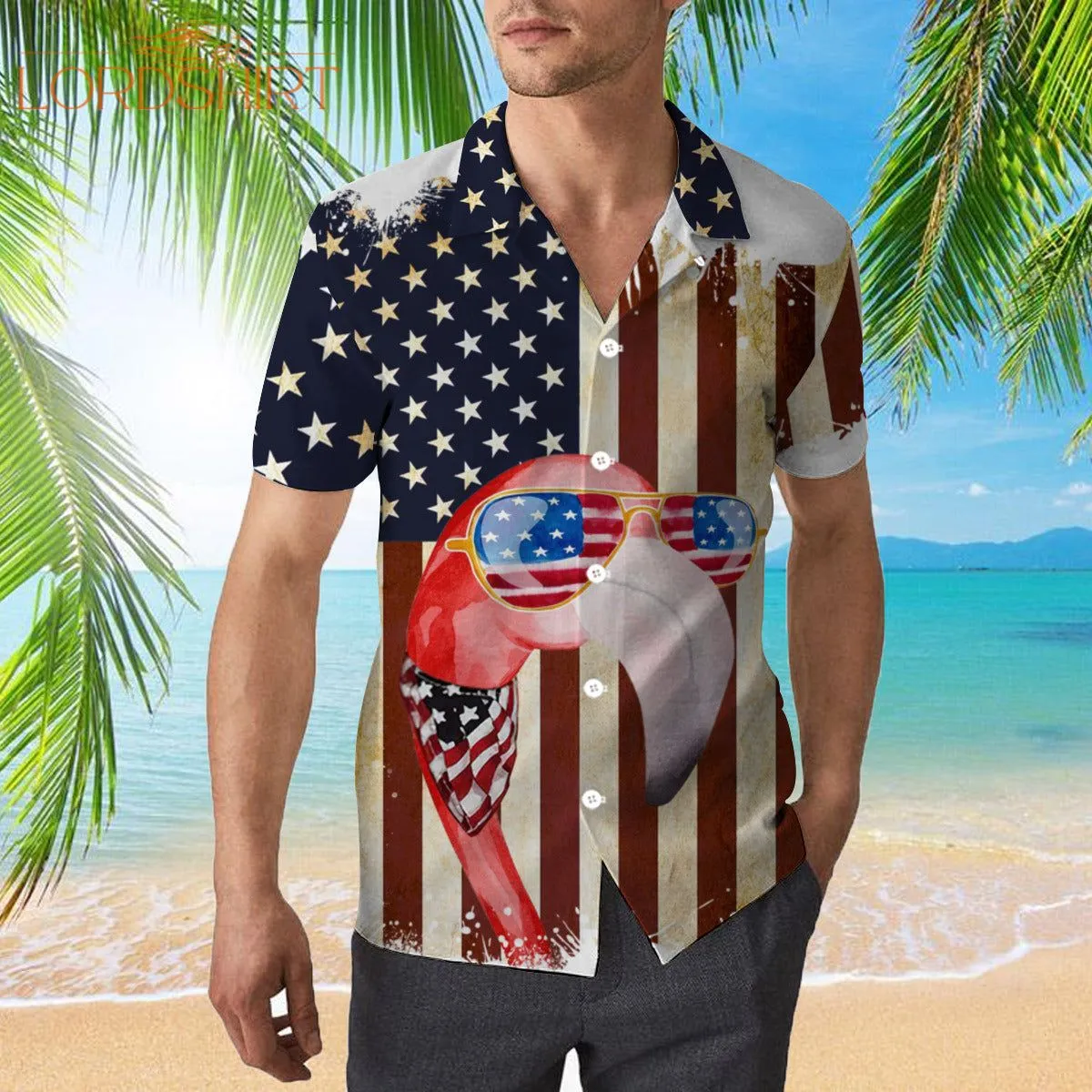 American Flag Flamingo Hawaiian Shirt