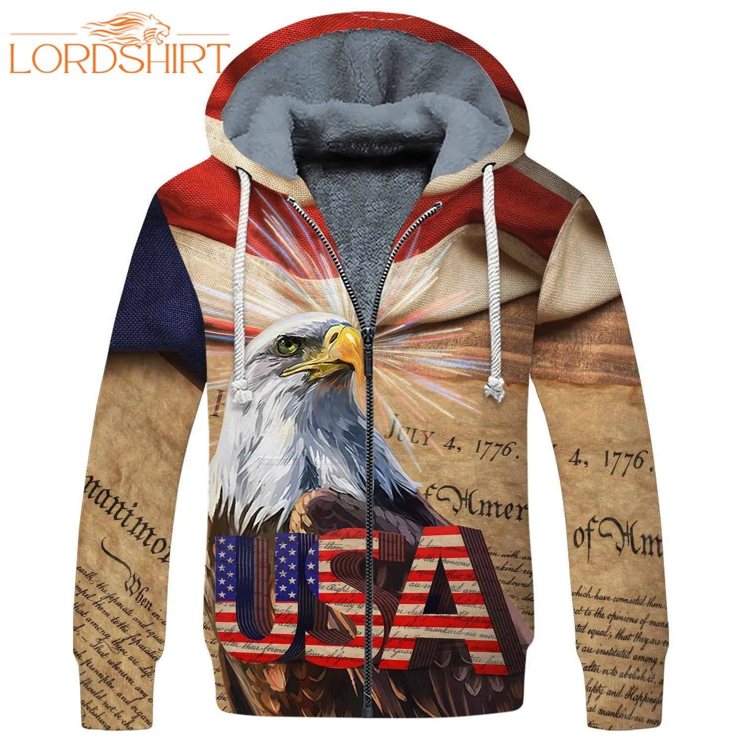 American Independence Day Painting Eagle Fleece Zip Hoodie All Over Print