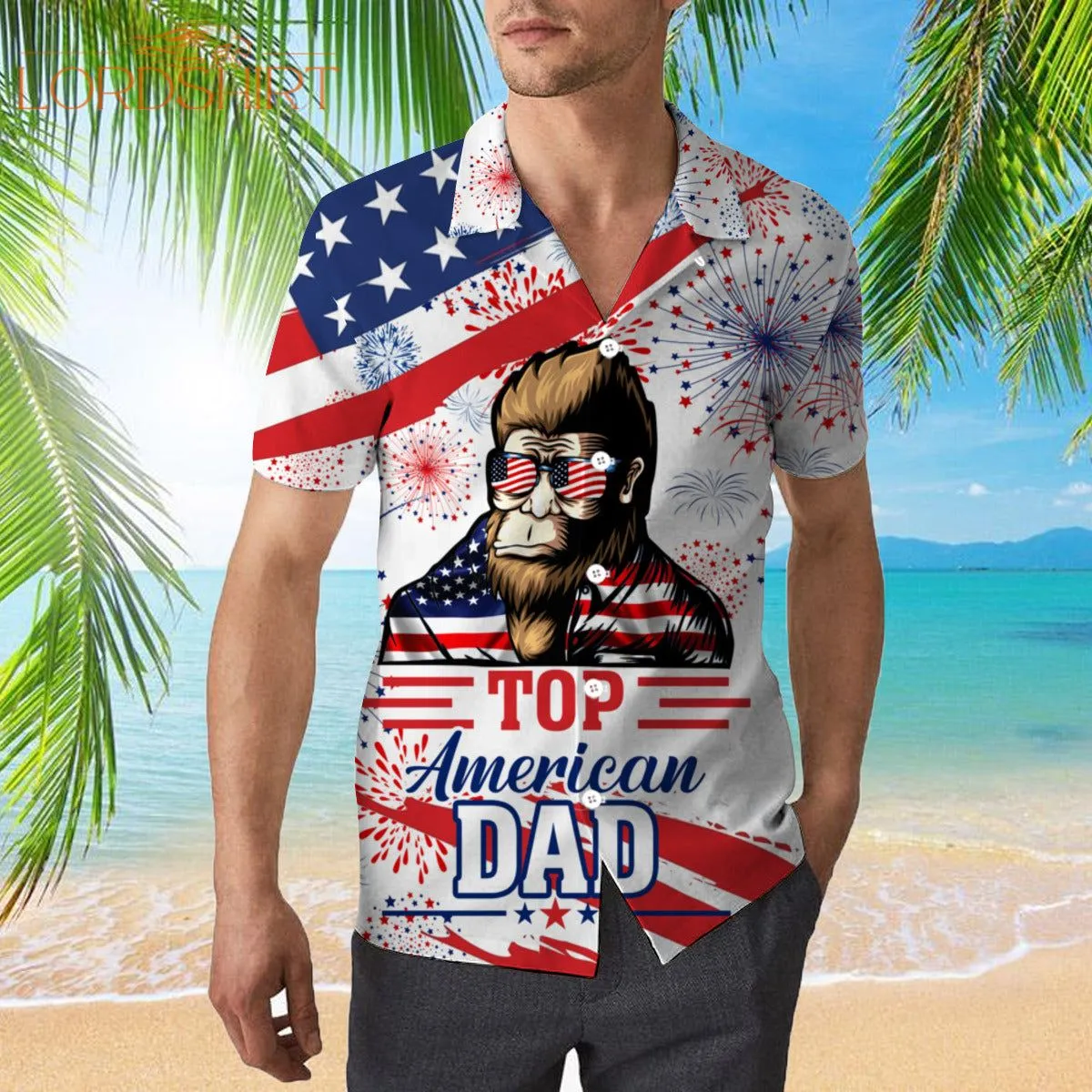 American Top Dad Bigfoot 4th Of July Hawaiian Shirt