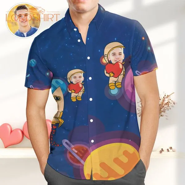 Astronaut With Heart Custom Photo Hawaiian Shirt