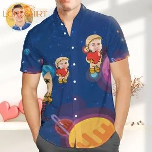 Astronaut With Heart Custom Photo Hawaiian Shirt