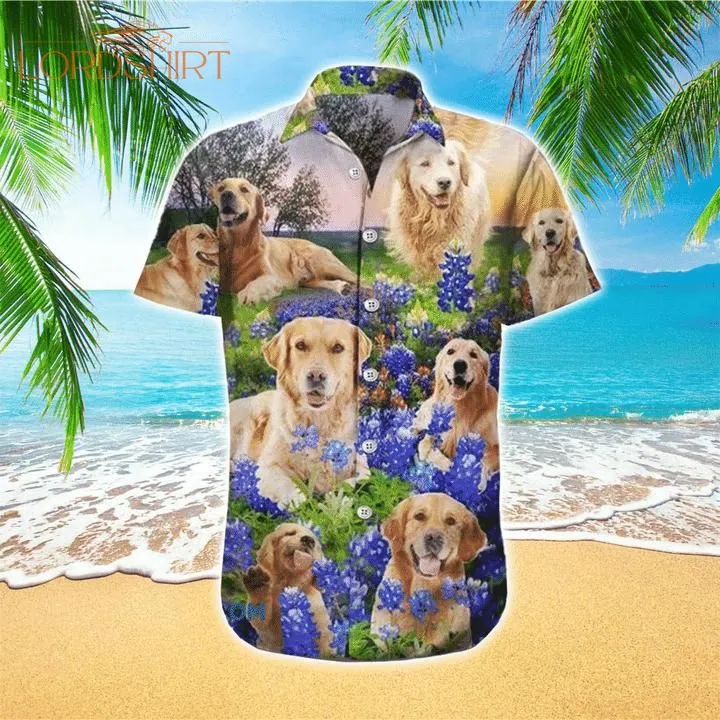 Awesome Golden Retriever Blue Tropical Flower The Best Gift For Dog Lovers Hawaiian Shirt