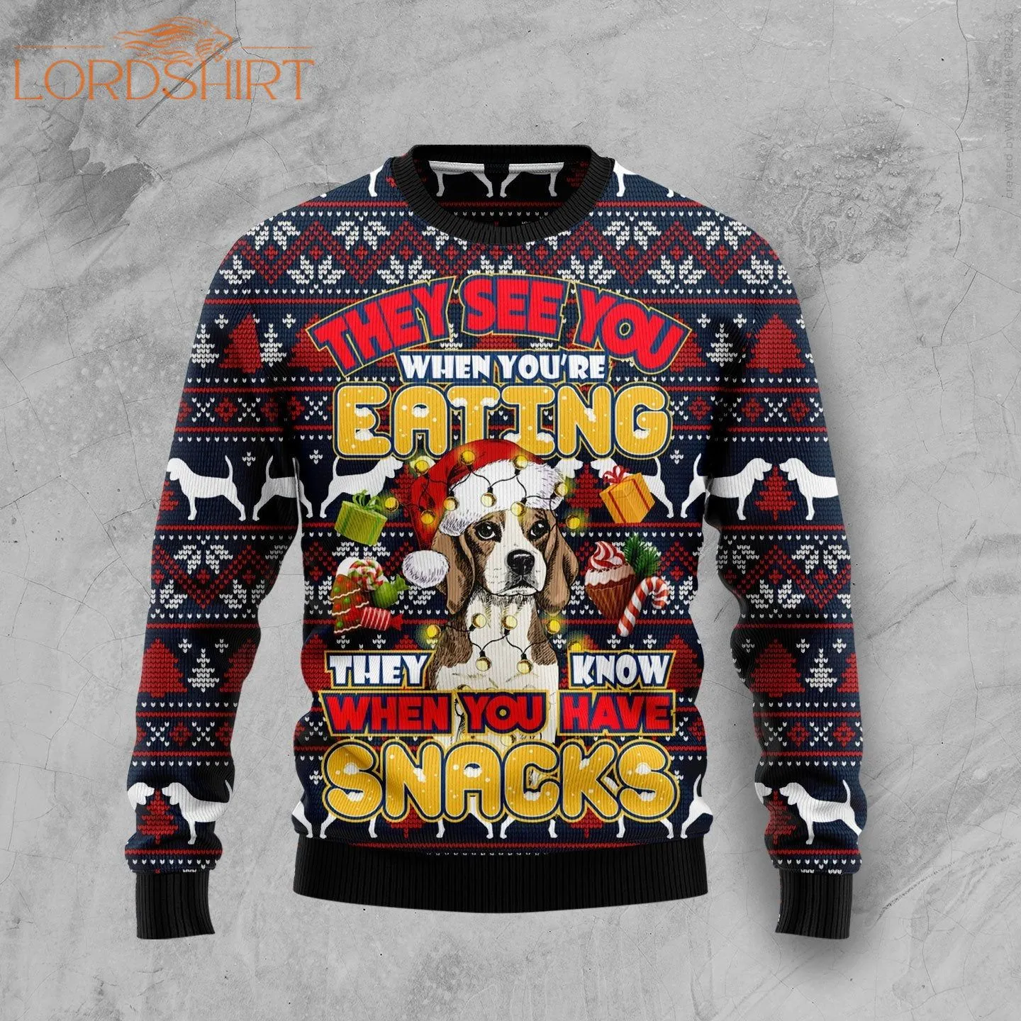 Beagle Dog They Know When You Have Snacks Ugly Christmas Sweater