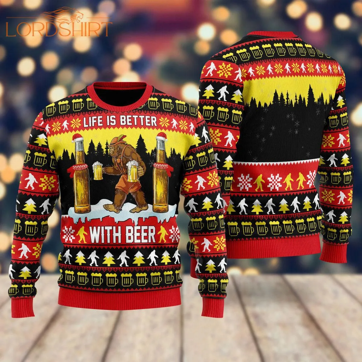 Bigfoot Christmas Is Better With Beer Ugly Christmas Sweater