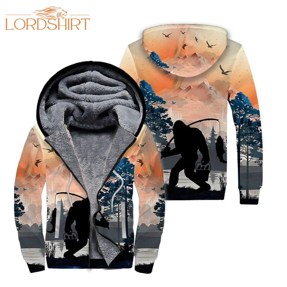 Bigfoot Fishing Fleece Zip Hoodie All Over Print