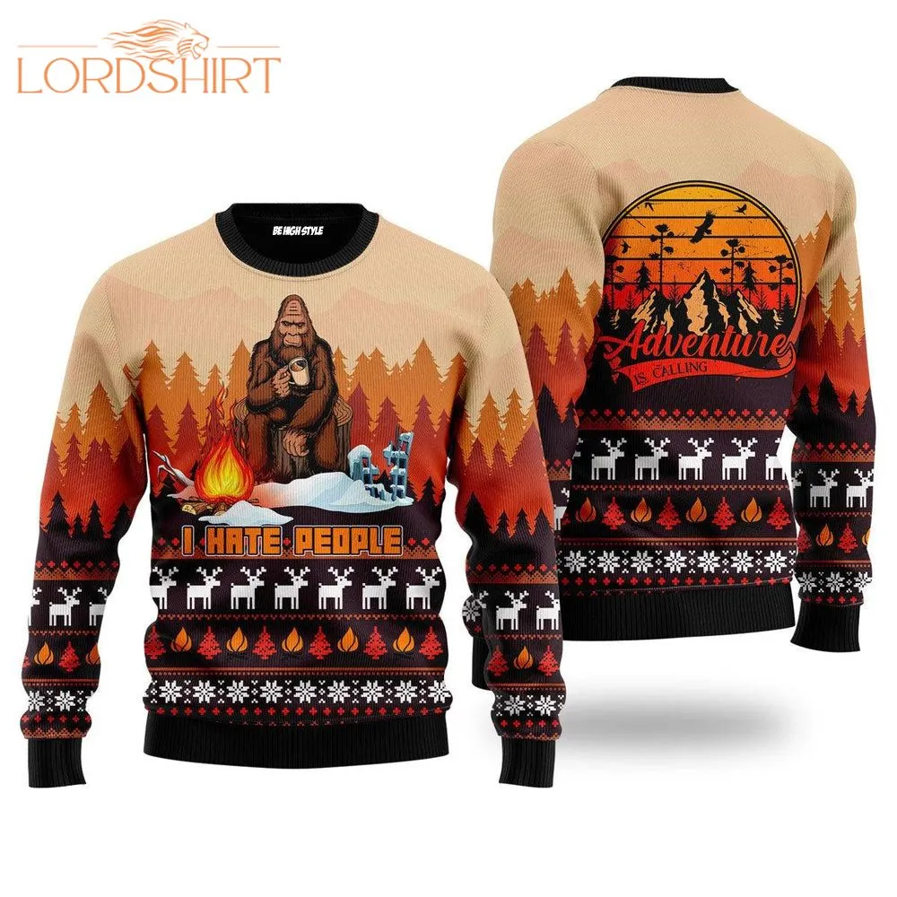 Bigfoot I Hate People Camping Ugly Christmas Sweater