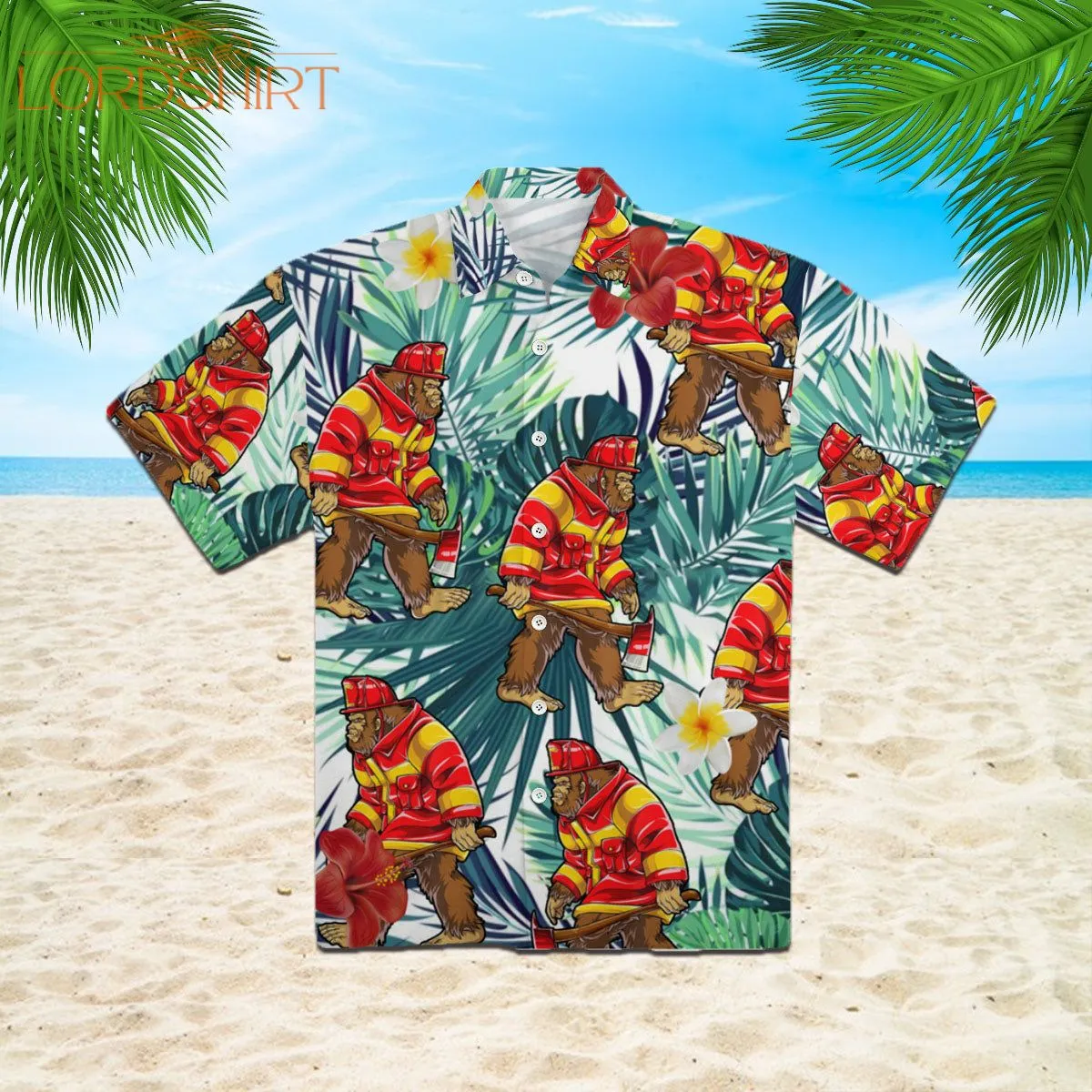 Bigfoot Proud Firefighter Summer Vibe Tropical Camping Hawaiian Shirt