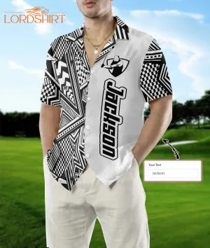 Black And White Modern Pattern Golfaholic Custom Name Hawaiian Shirt