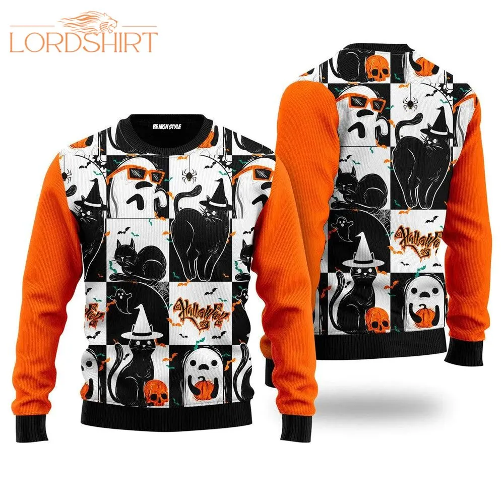 Black Cat And Ghost Ugly Christmas Sweater