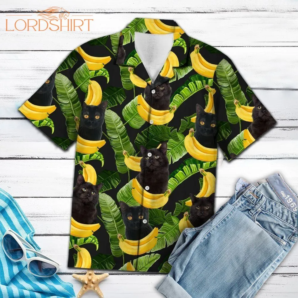 Black Cat Banana Black Green Nice Hawaiian Shirt