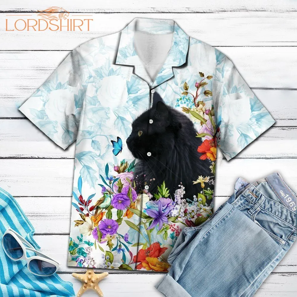 Black Cat Floral Multicolor Nice Hawaiian Shirt