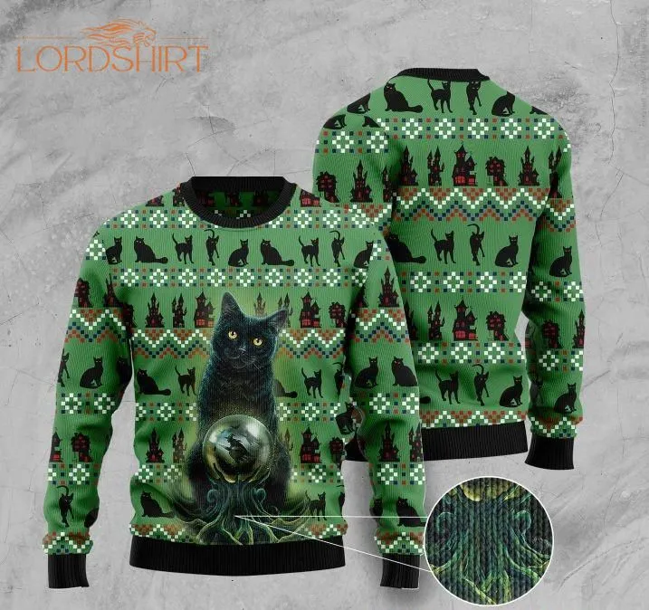 Black Cat Halloween Ugly Christmas Sweater