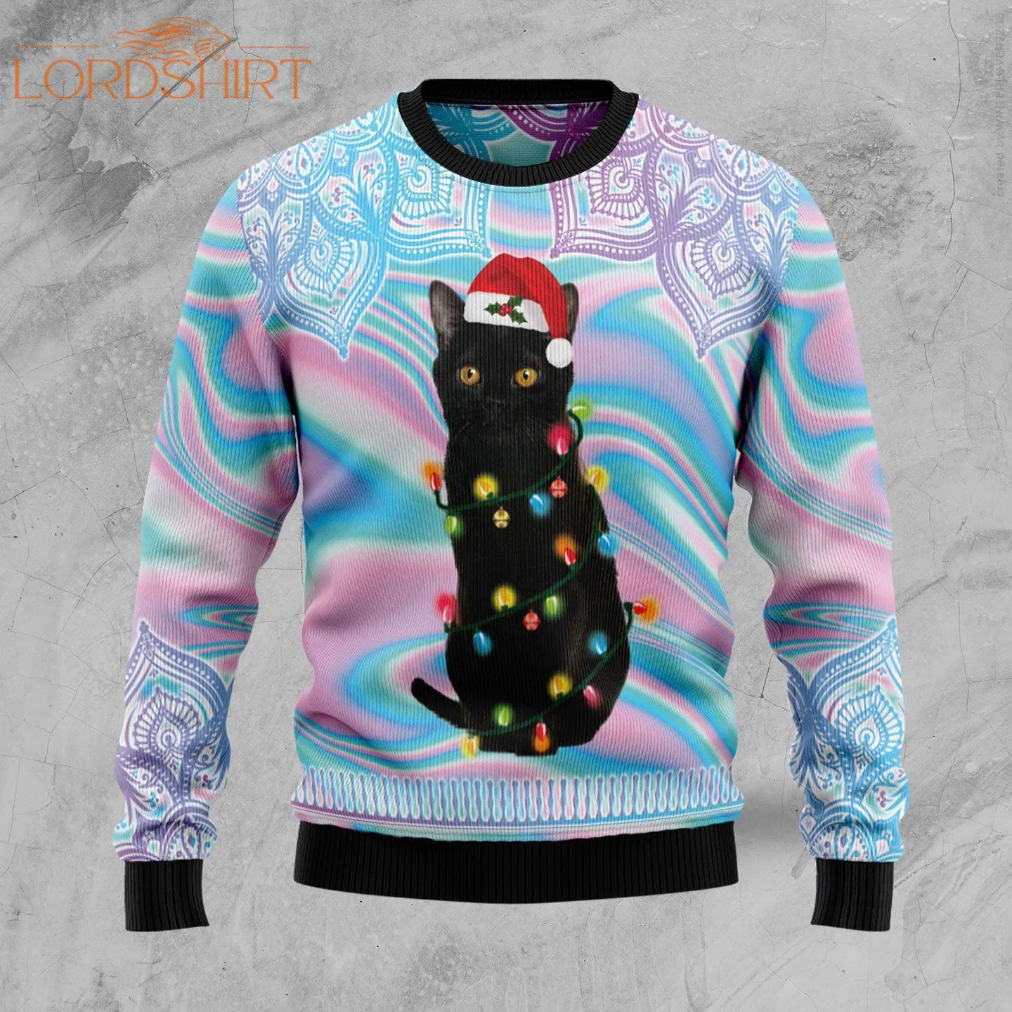 Black Cat Hologram Ugly Christmas Sweater