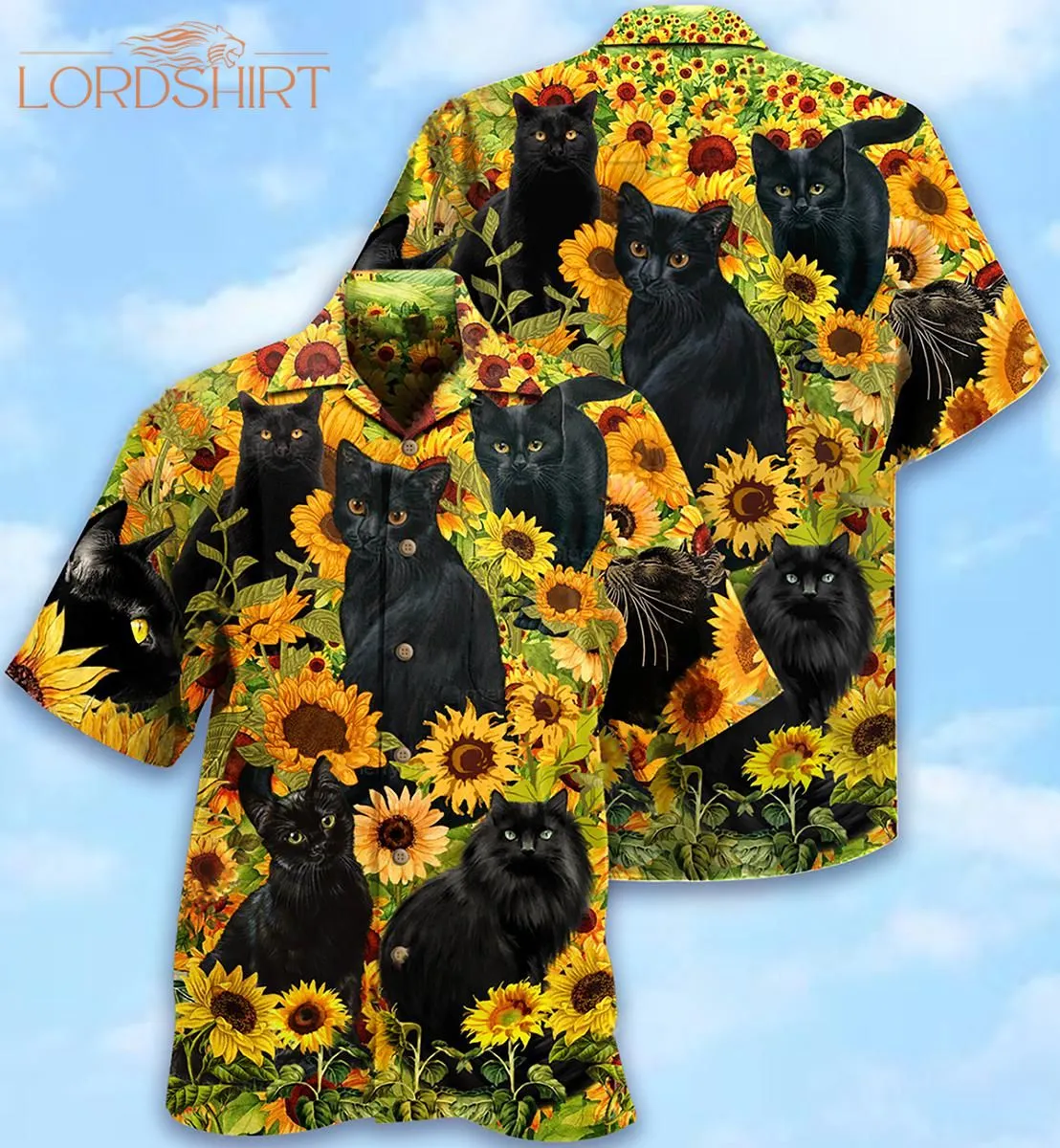 Black Cat Love Sunflower Hawaiian Shirt