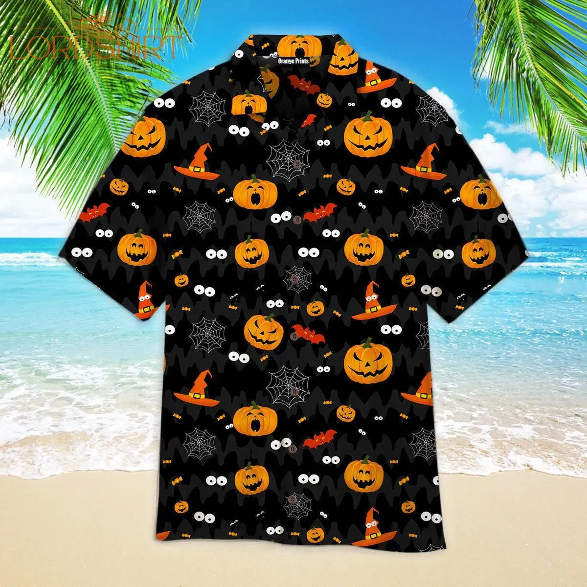 Black Halloween Pumkin Party Pattern Hawaiian Shirt