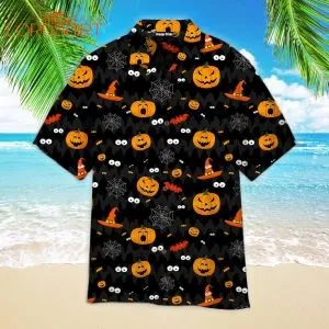 Black Halloween Pumkin Party Pattern Hawaiian Shirt