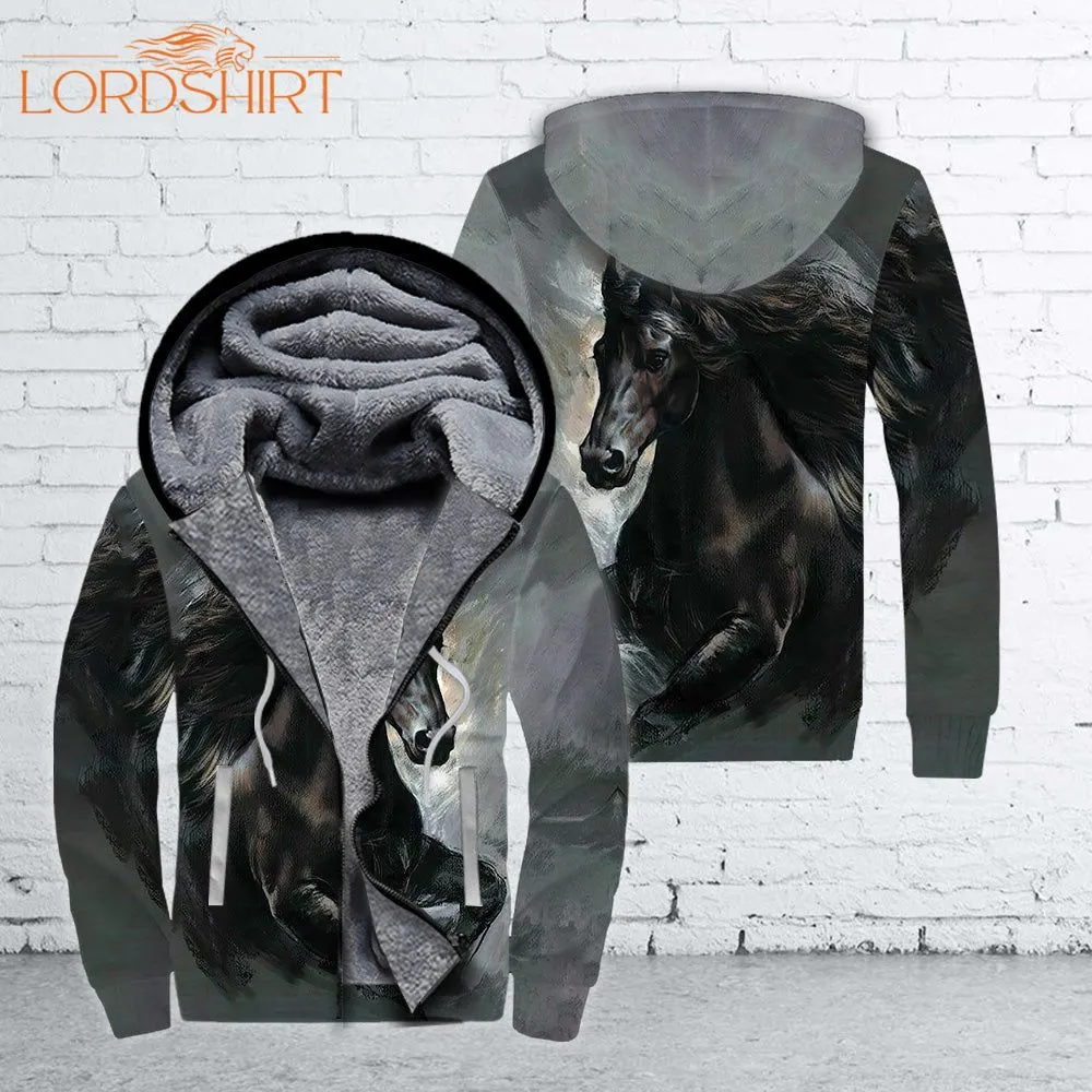 Black Horse Fleece Zip Hoodie All Over Print